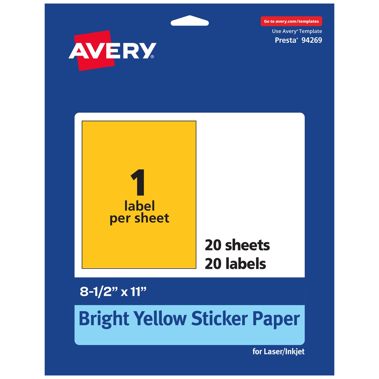 Avery Bright Yellow Sticker Paper, 8.5" x 11" Rectangle